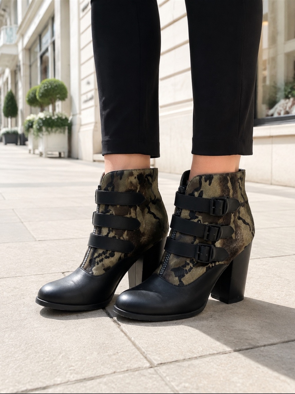 Beautiful Aldo camouflage Animal-Print Buckle leather Ankle Boots❤️9